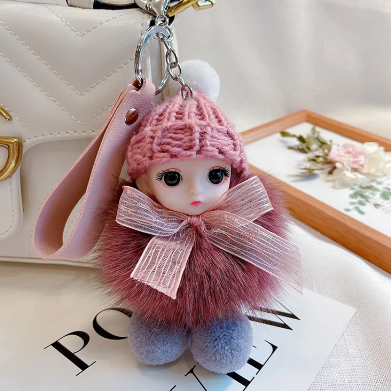 

Big-eyed Cute Baby Keychain Creative Fox Fur Doll Plush Doll Car Key Chain Ring Bag Pendant Girl's Accessories
