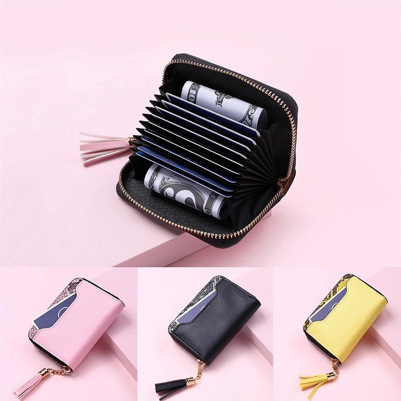 

2021 New Fashion Card Holder PU Leather Credit Card Wallet Bag Women Zipper Credit/ID/Bank Card Holder Case Coin Purse
