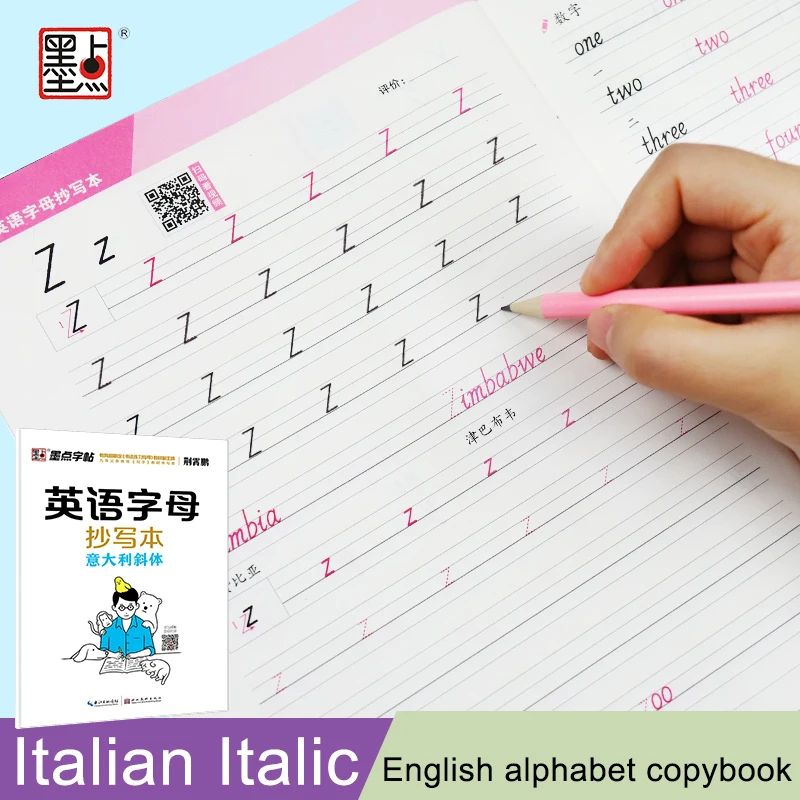 

Alphabet Copybook Italian Italic English Writing Book for Children Kids Beginner Practice Calligraphy Learn and Education Words