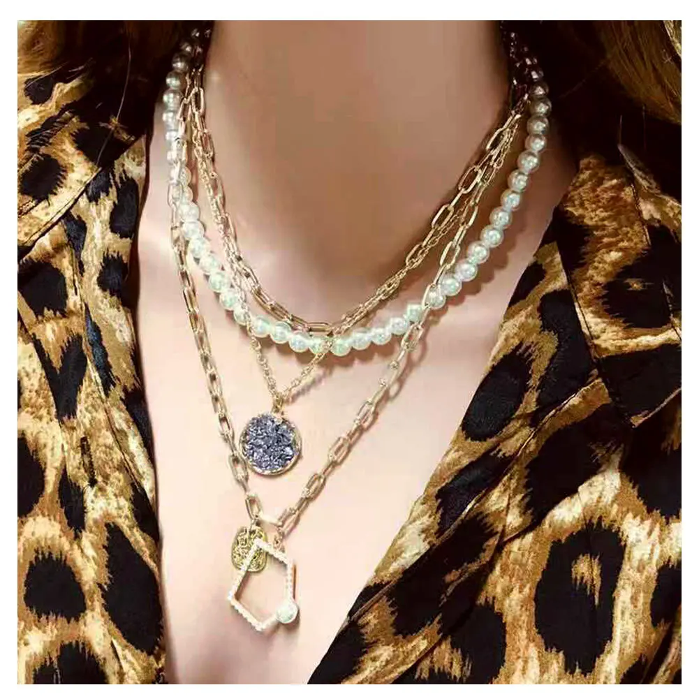 

TOTABC Freshwater Pearl Initial Pendant Curb Women's Thick Chain Link Necklace Gift Punk Cuban Necklace