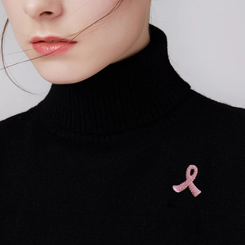 

10Pcs/Set Womens Jewelry Enamel Pink Ribbon Brooch Pins Surviving Awareness Hope Lapel Buttons Badges