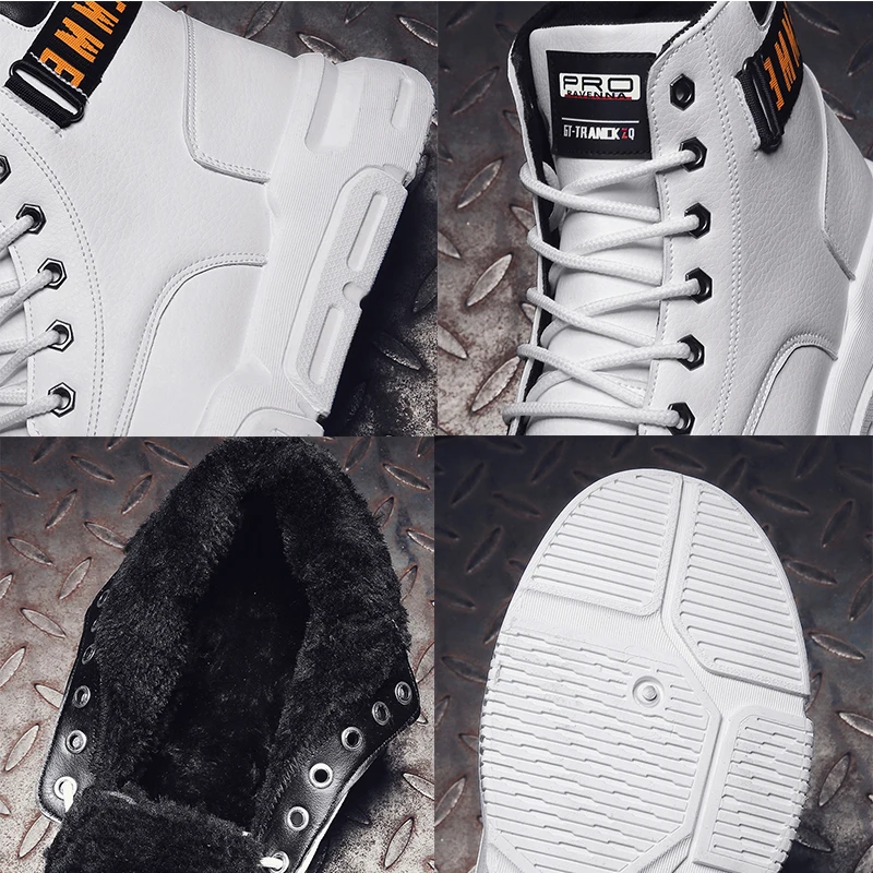Fashion leather casual shoes Men Warm Winter Boots 2019 Hot New High Top Boot Vulcanized Sneakers Running Shoe For Man off white | Обувь
