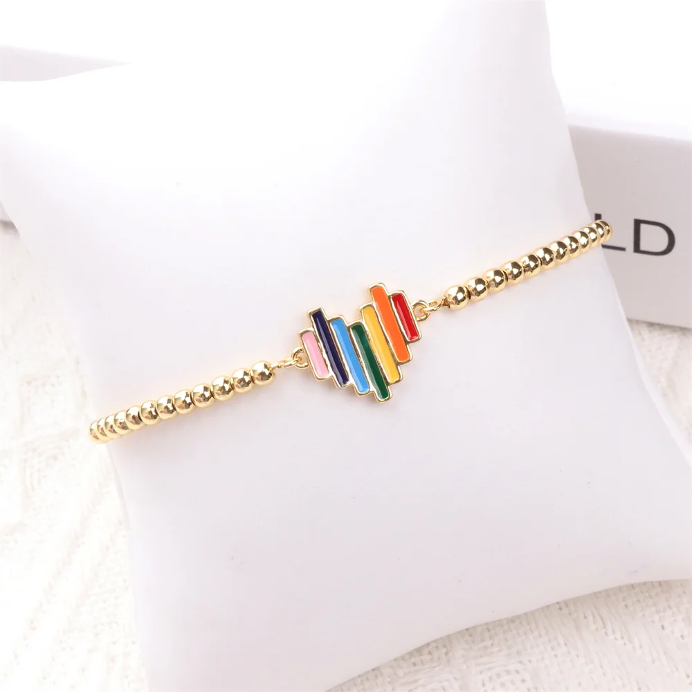 

Adjustable Multicolor Love Heart Bracelets For Women Ladies Wedding Rainbow Colorful Enamel Charm Bracelet Zircon Jewelry