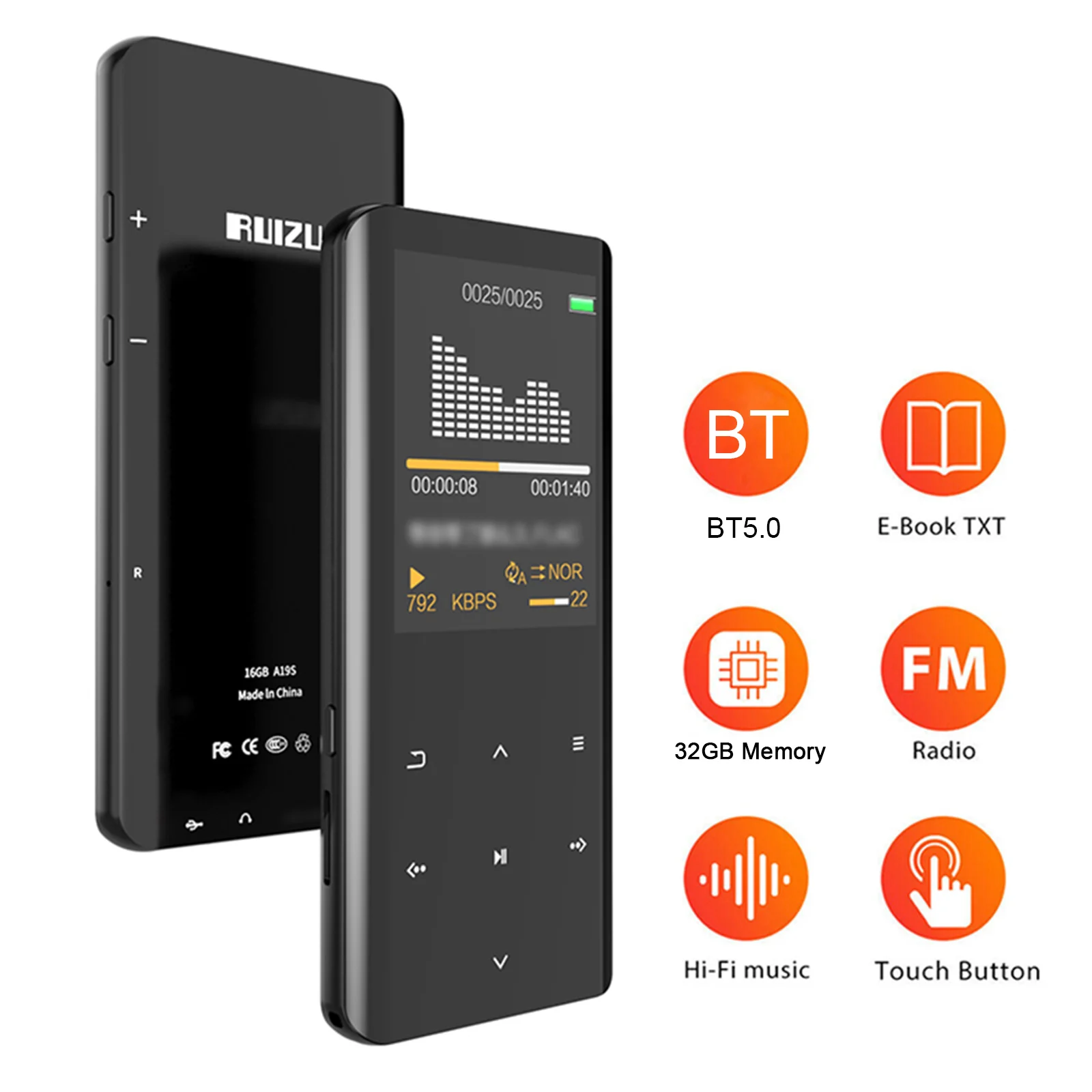 Портативный музыкальный видеоплеер RUIZU D18 BT MP3 hi-fi звук без потерь 2 4 дюймовый