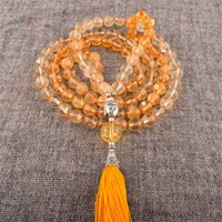 8mm citrine gemstone 108 beads tassel mala necklace religious healing energy spirituality chakra wrist wristband prayer