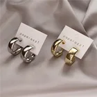 Золотые Большие серьги-кольца, корейские геометрические металлические золотые серьги для женщин, женские висячие серьги в стиле ретро, Модная бижутерия 2021
