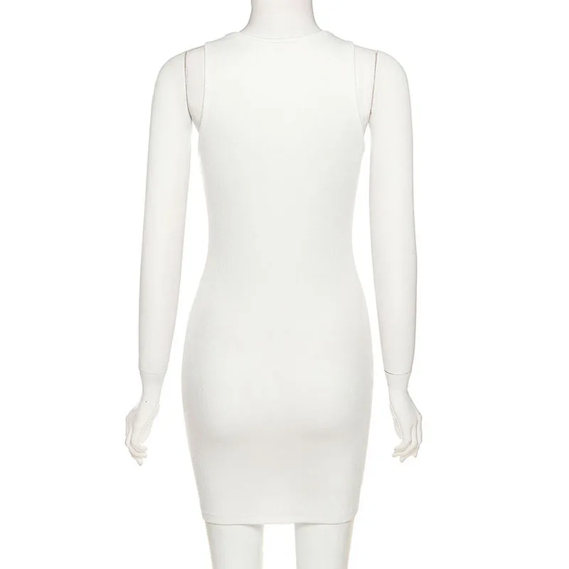 

ALLNeon Cyber Y2K Diamond Letter Ribbed Tank Dresses Streetwear 2000s Bodycon Sleeveless White Short Dress Summer 2021 Vintage