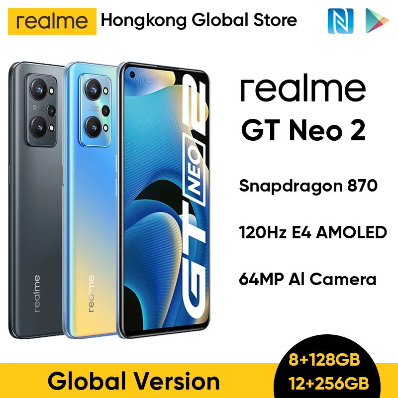 

realme GT Neo 2 5G Snapdragon 870 Octa Core 8/12GB RAM 128/256GB ROM 6.62" 120Hz E4 AMOLED 65W SuperDart Charge NFC Smartphone