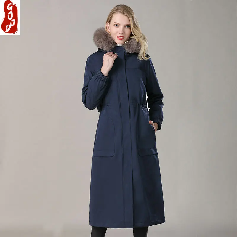 

Real Fur Parka Winter Jacket Women Natural Rex Rabbit Fur Liner Long Coat Female Fox Fur Collar Thick Warm Parka Hiver 03