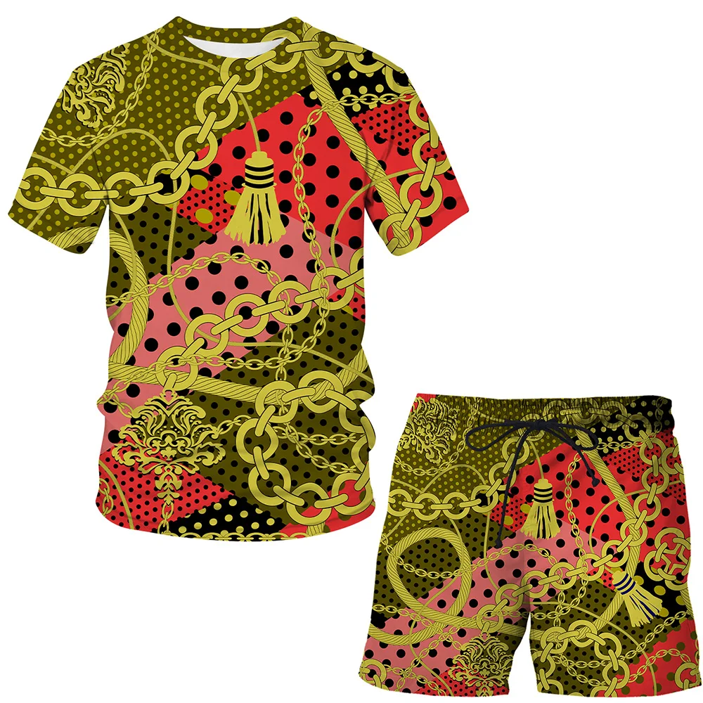 

Art 3D Printed 2 Pieces Sets Tracksuit Luxury Clothing Casual Suit casual short-sleeved + shorts round neck tshirt Men clothing