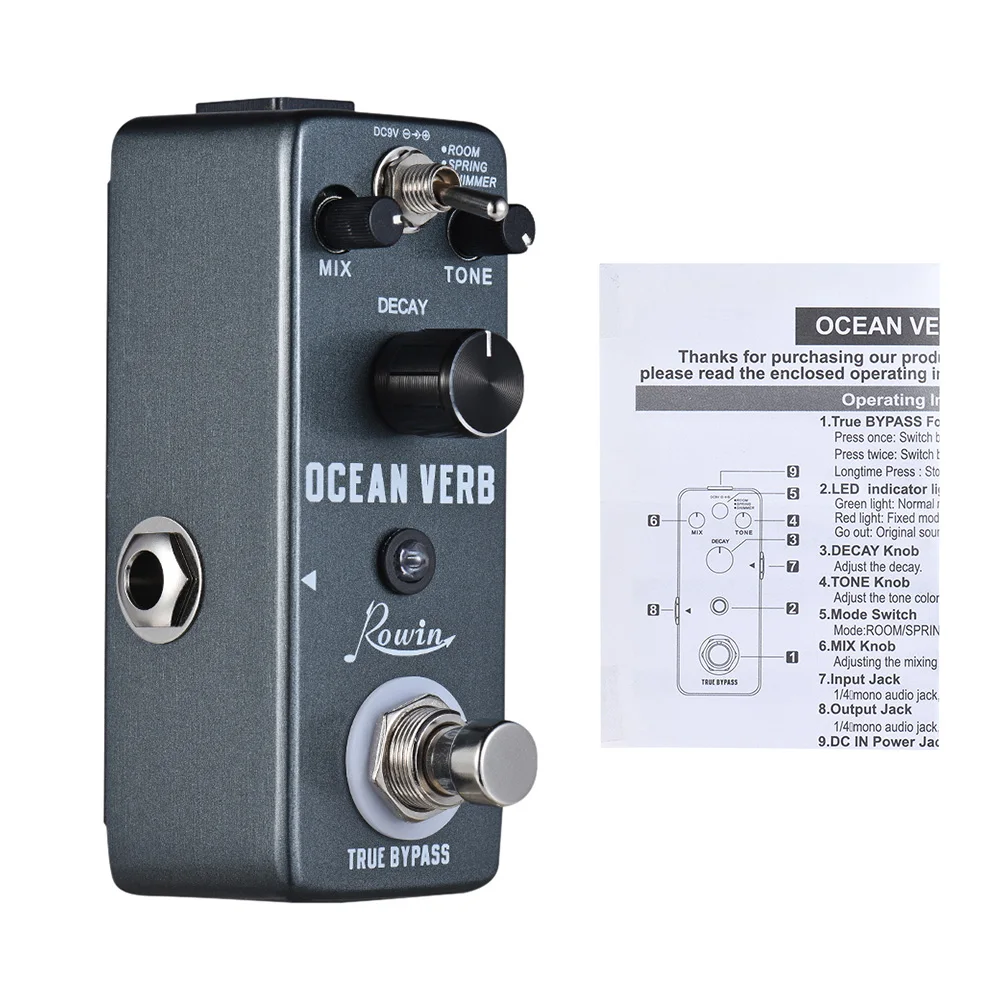 

Rowin Ocean Verb Digital Reverb Guitar Effect Pedal 3 Modes ROOM/ SPRING/ SHIMMER Aluminum Alloy Shell True Bypass