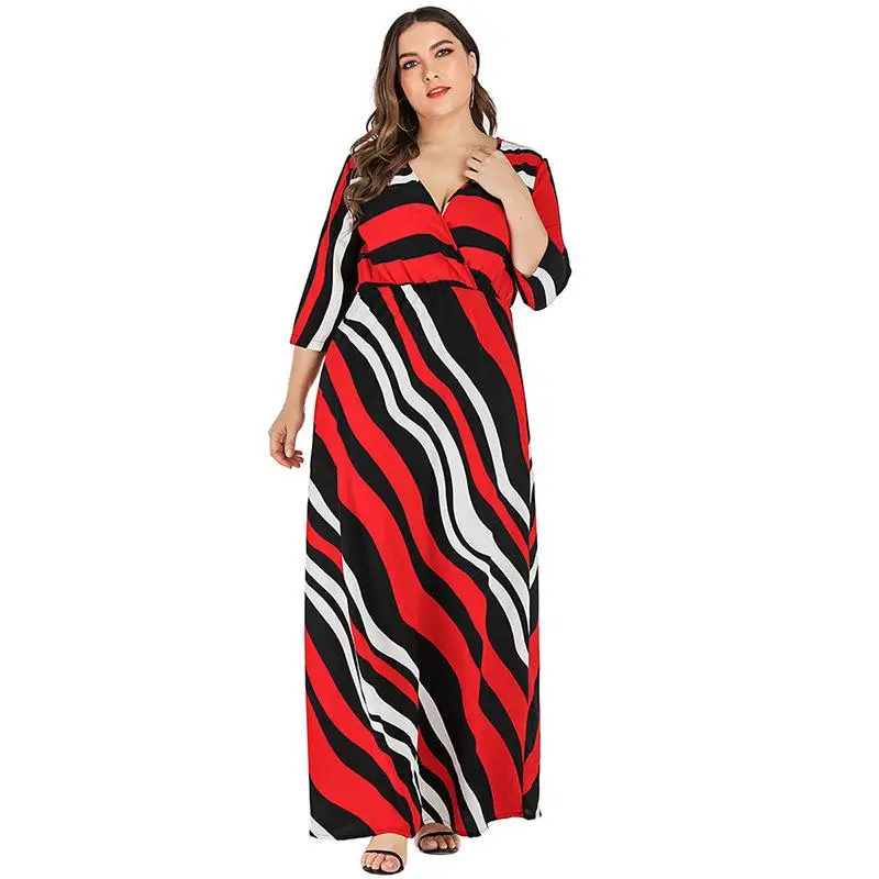 Женское длинное платье-макси в полоску с принтом | Женская одежда