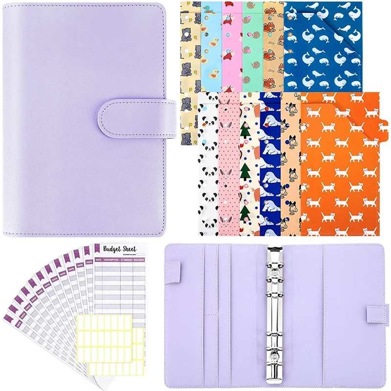 

A6 PU Leather Binder Cover Cash Budget Envelopes System Budget Planner Binder Paper Sheets and for Planner Organizer