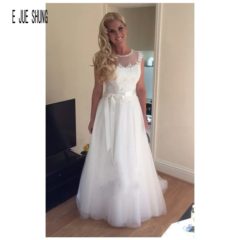 

E JUE SHUNG элегантное Тюлевое свадебное платье трапециевидной формы с открытой спиной без рукавов с аппликацией Vestido de Noiva