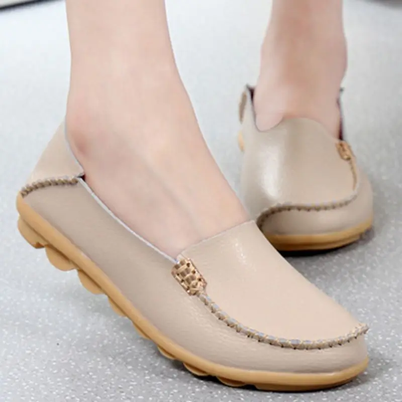 2020 Autumn Women Flat Shoes Genuine Leather Ballet Flats Shoes Cutout Flats Ladies Slip On Loafers Nurse Boat Shoes