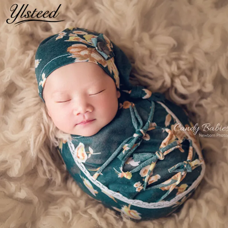 Ylsteed 7 шт. Набор новорожденных реквизит для фотосессии цветочный бант новорожденные фотографии обертывания Топ узел шляпа повязка на голову набор ребенок позирует подушку