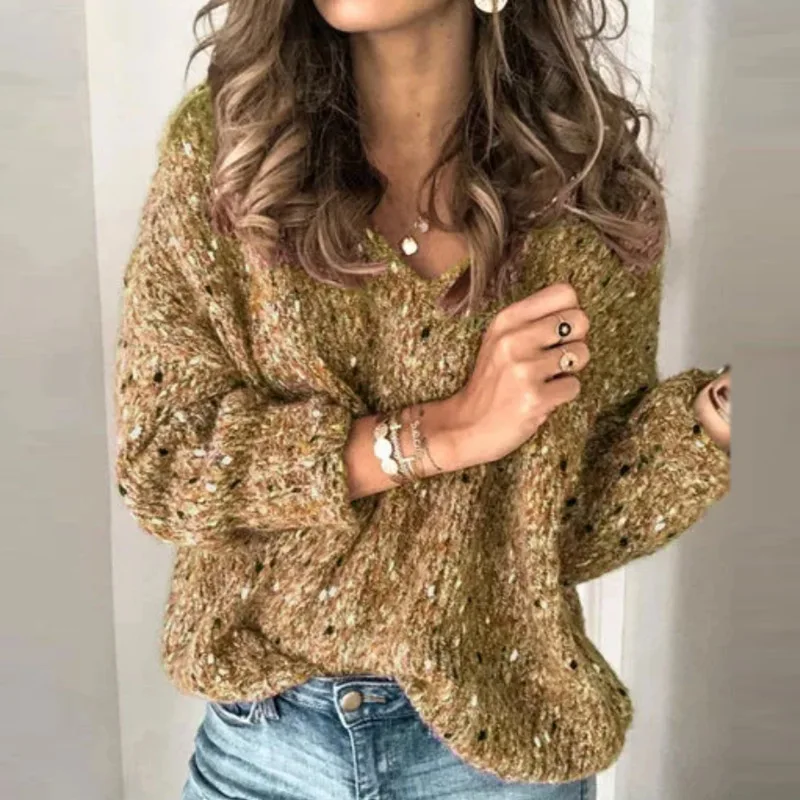 Autumn Winter Casual V-neck Sweaters Women Long Sleeve Knitted Pullovers Female Loose Tops Pull Jumper Drop Shipping 2XL |