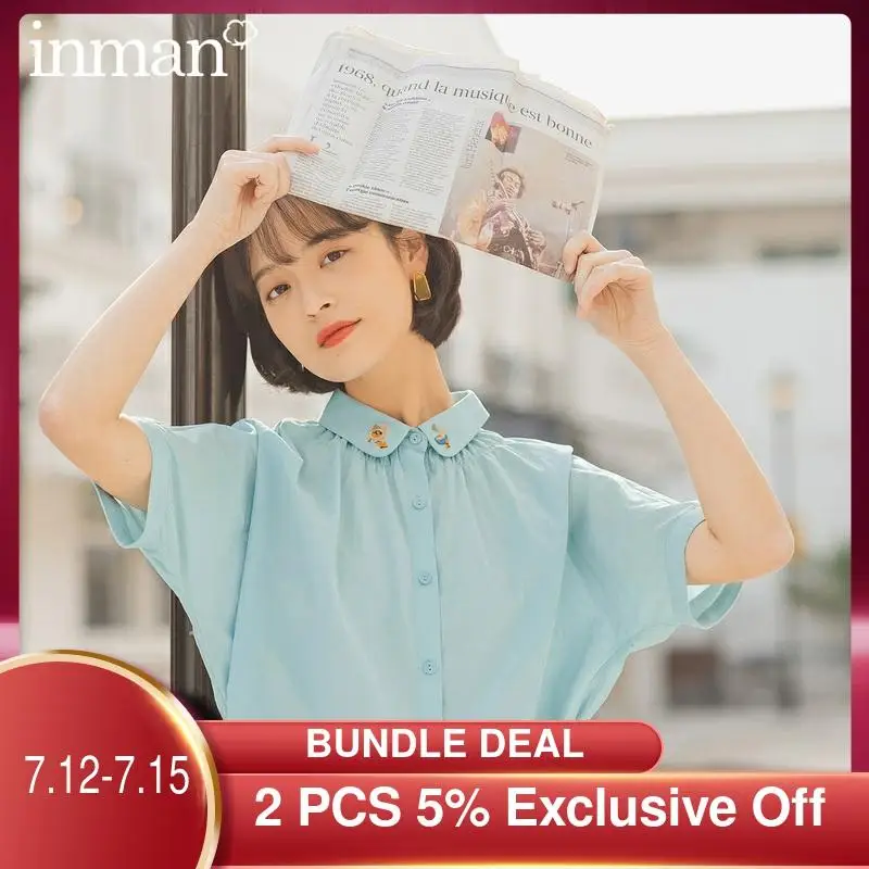 INMAN/Летняя Базовая рубашка из чистого хлопка милые женские топы с отворотами для