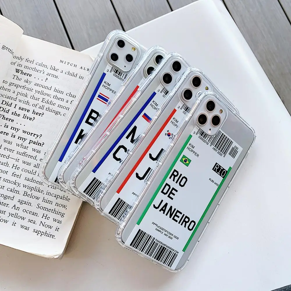 Чехол для метки авиабилета для iPhone 12 Mini 11 Pro X XS MAX 7 8 6 s Plus XR Luxury Anti-Fall World City Bar Code Soft Cover.