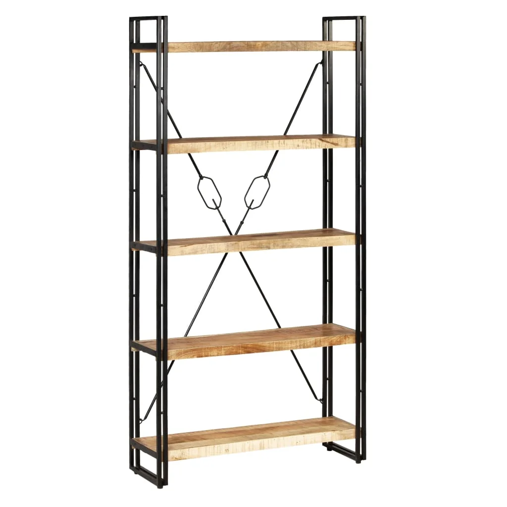 VidaXL 5 уровневый книжный шкаф из цельного дерева манго и стали 90x30x180 см|Книжные