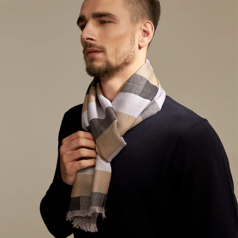 

Мужские 100% кашемировые теплые шарфы классический клетчатый шарф с принтом и кисточками зимний Мягкий Роскошный шерстяной шарф из пашмины