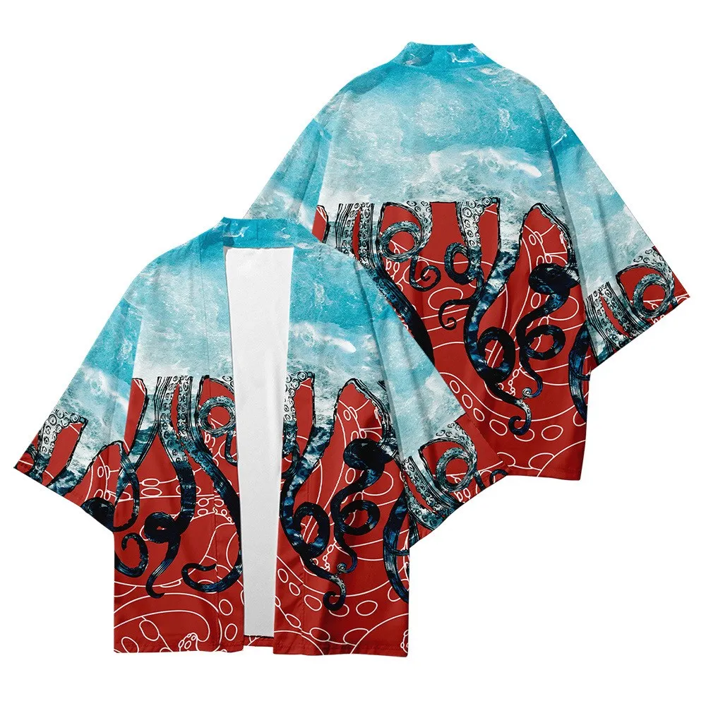 

Octopus 3D Printing Japanese Kimono Haori Yukata Cosplay Women/Men Fashion Short Sleeve Kimono Shirts Streetwear Cardigan Coats