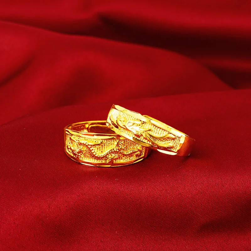 

Real 14K Yellow Gold Plated Statement Ring Delicate Dragon Phoenix Couple Rings for Men Women Wedding Engagement Fashion Jewelry