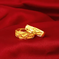 real 14k yellow gold plated statement ring delicate dragon phoenix couple rings for men women wedding engagement fashion jewelry