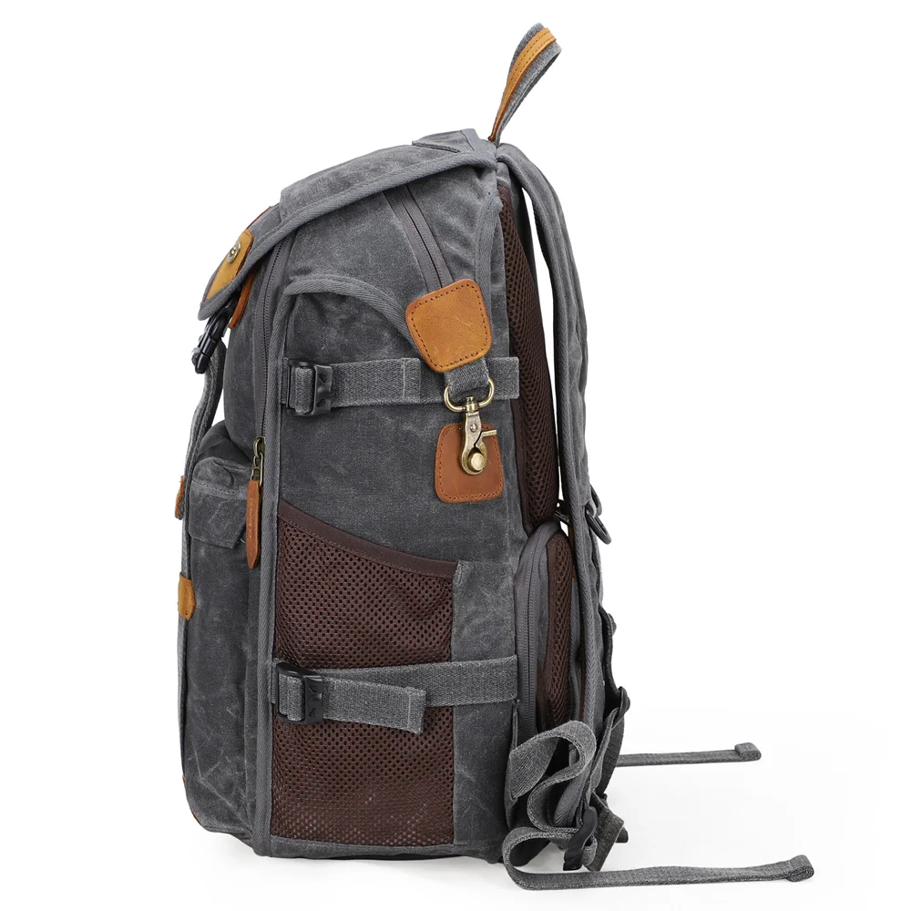 売却 防水バティックキャンバス + 狂気の馬革カメラバッグ屋外写真デジタル一眼レフ/一眼レフリュック Fotocamera 一眼レフニコンキヤノン