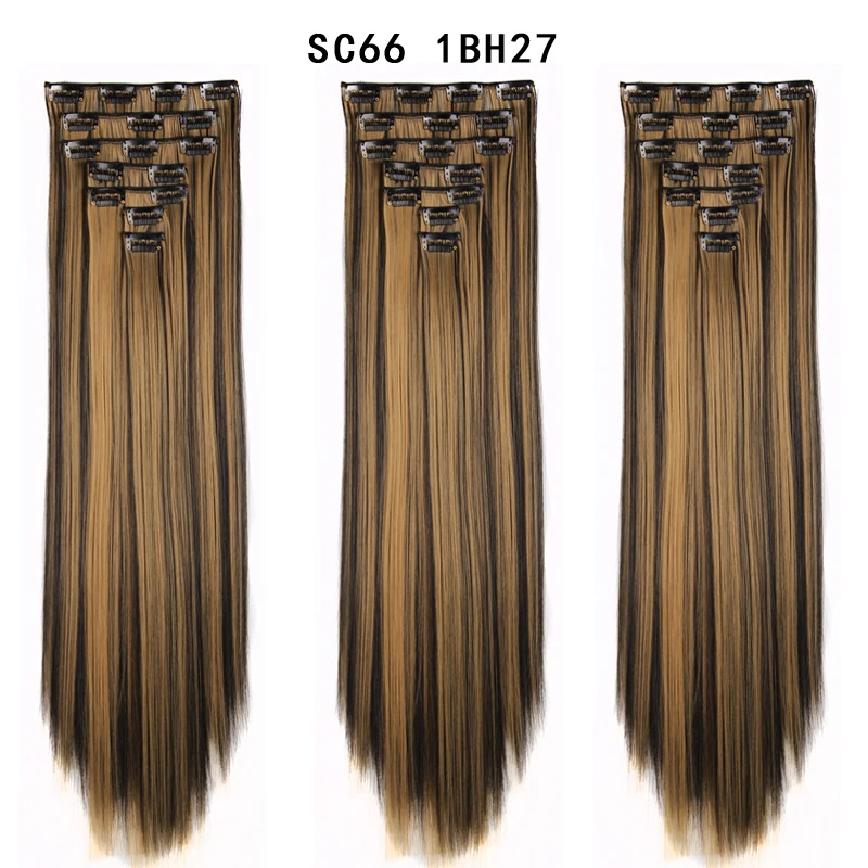 SC66 1BH27 22 дюйма длинные прямые женские клипсы для наращивания волос Синтетические накладные волосы прическа термостойкие белый красный фиолетовый розовый Юнис - Цвет: SC66 1BH27