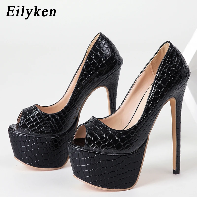 

Eilyken/Новый дизайн, Нескользящие туфли-лодочки со змеиным узором с открытым носком пикантные летние женские босоножки на высоком толстом каб...