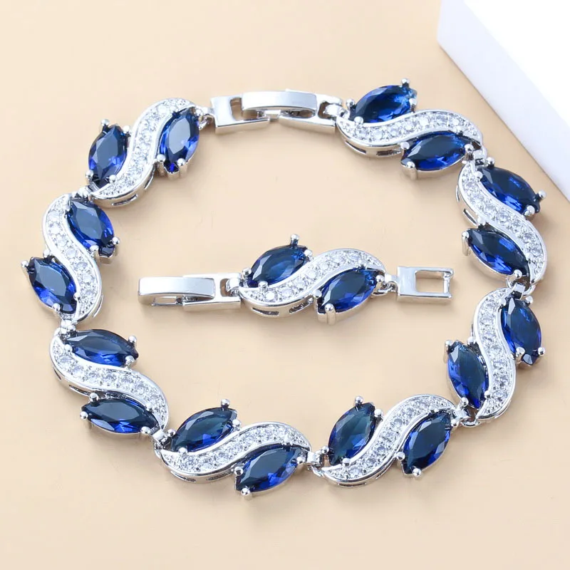 

Classic Blue Zircon Silver Color Link Bracelet Health Fashion Jewelry For Women Free Jewelry Box B35