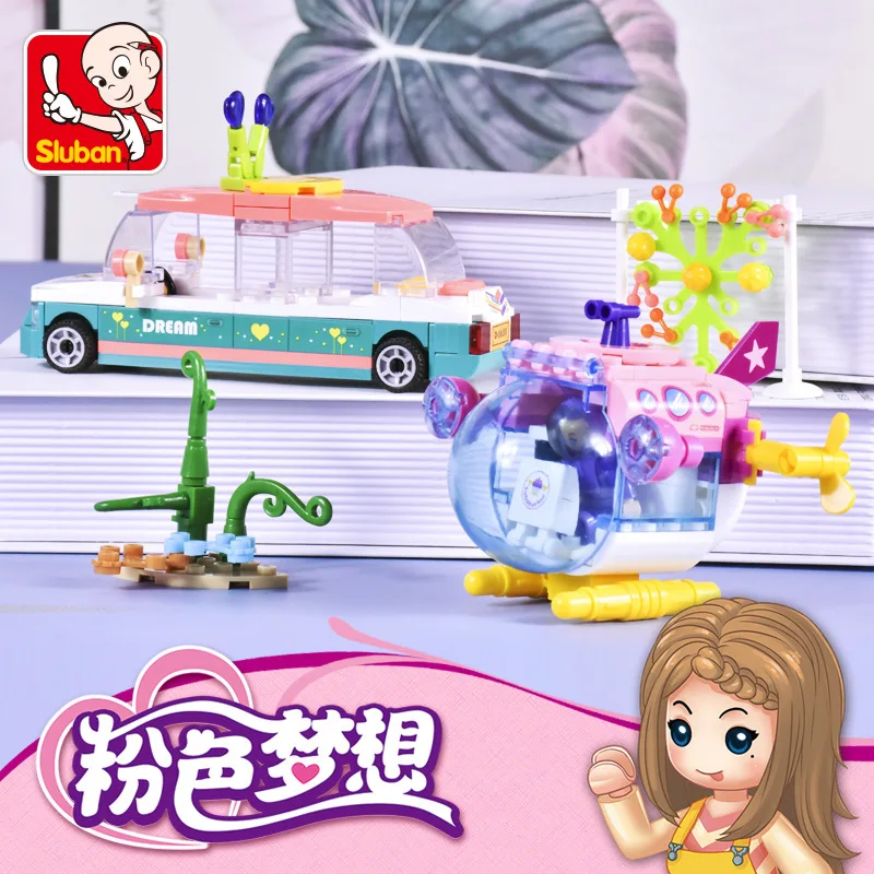 

461pcs 0921 Pink Dream Building Blocks Assembled Airplane Submarine Pet Concierge Car Girl friends Intellectual Toy Set