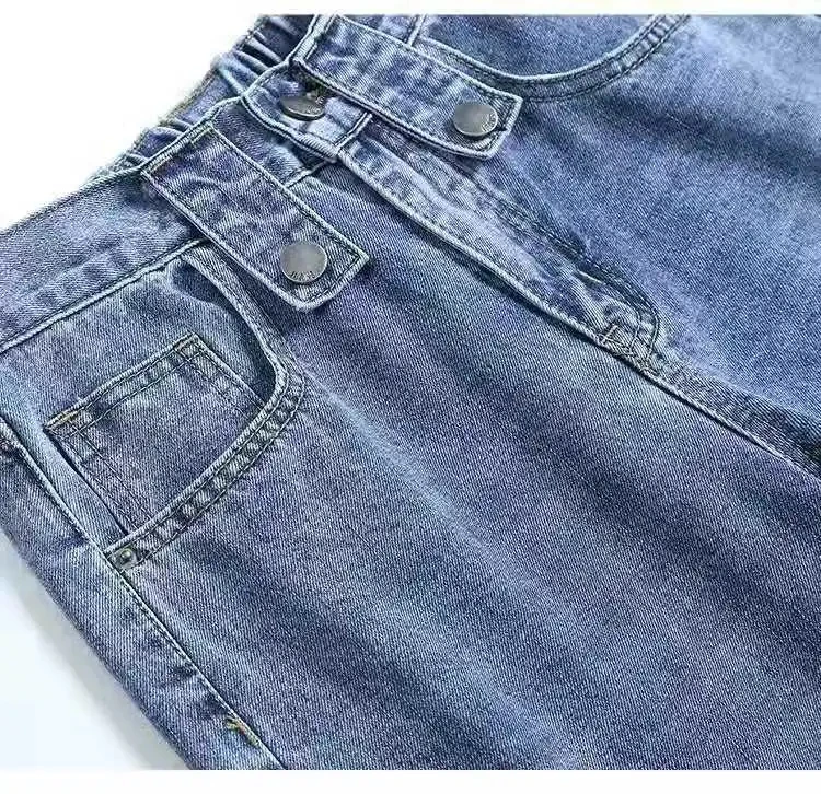 

Plus Size Wide Leg Jeans Woman Vintage Blue Denim Pants Women High Elestic Waist Mom Jeans for Women Korean Loose Jean Femme