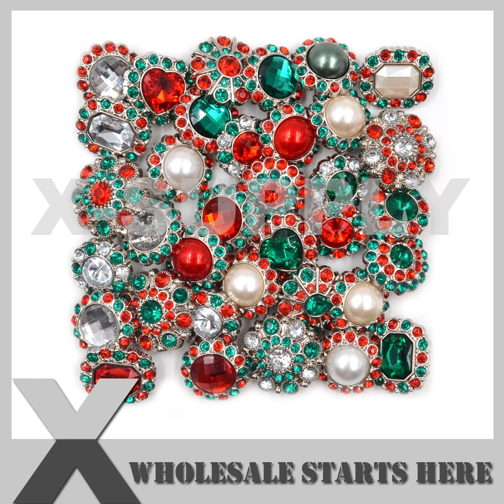 Рождественские акриловые пуговицы Стразы цветочные центры для праздничного