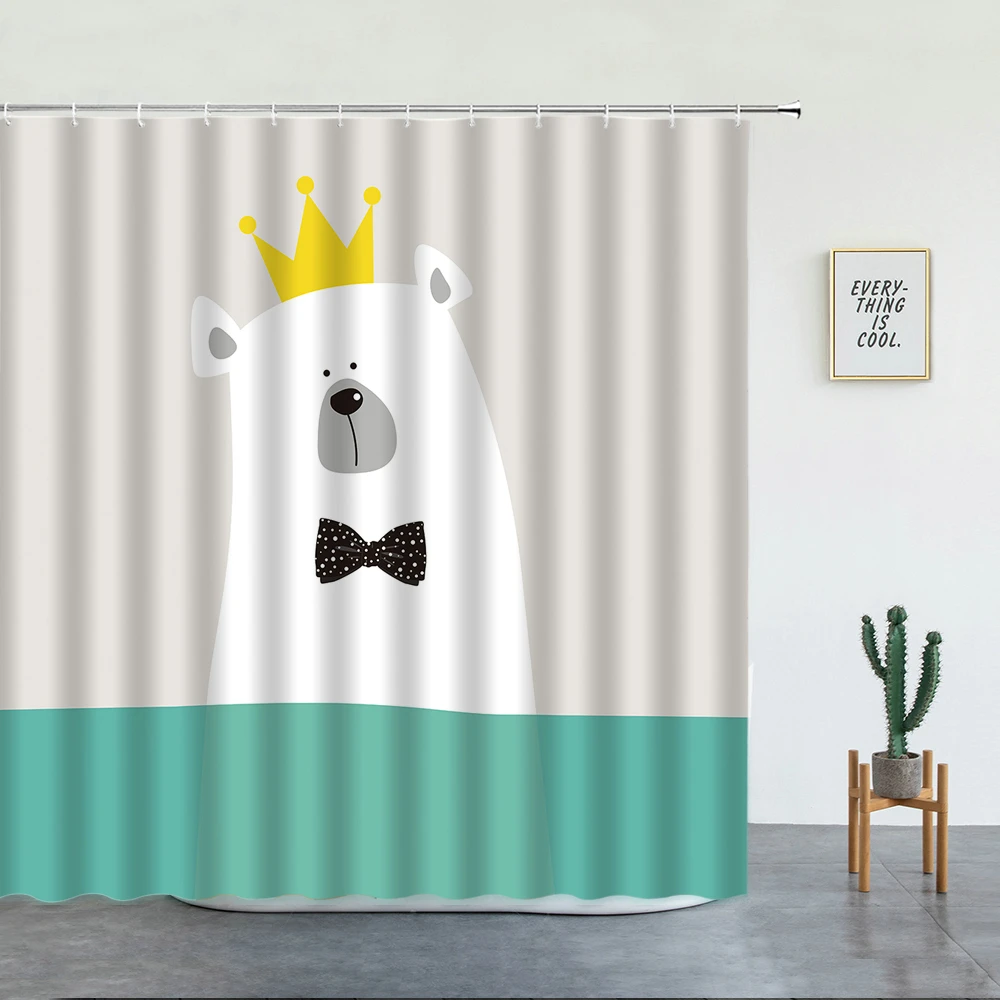 

Funny Animal Shower Curtains Set Cartoon Bear Hippo Print Luxury Fabric kids Home Bathroom Decor Gift Bathtub Screen With Hooks