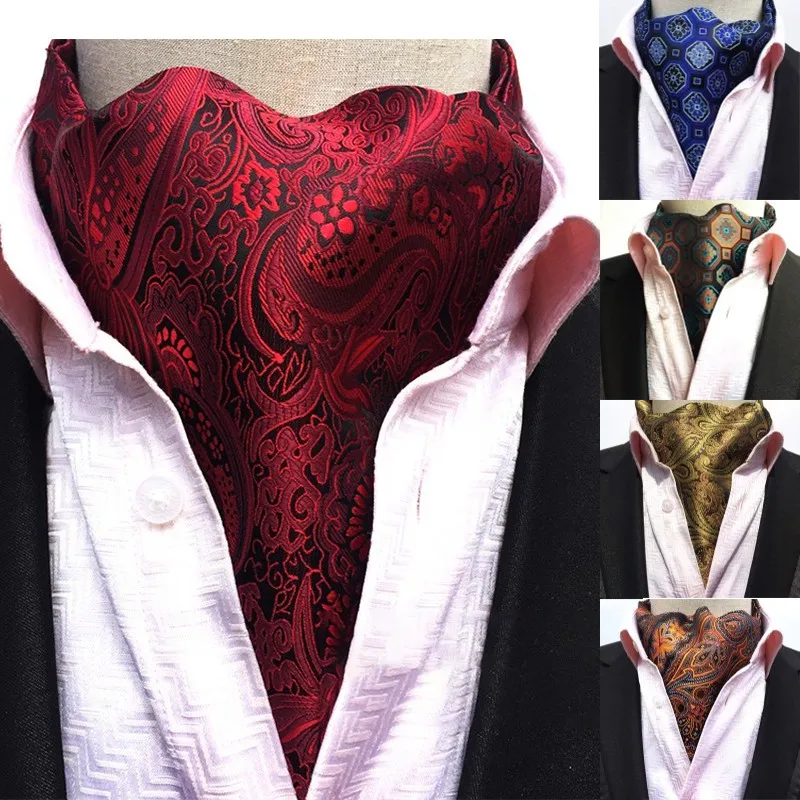 

Red Blue Paisley Floral Tie Men Cravat Man Silk Cravat Tie Mens Polyester Wedding Ascot Scarf