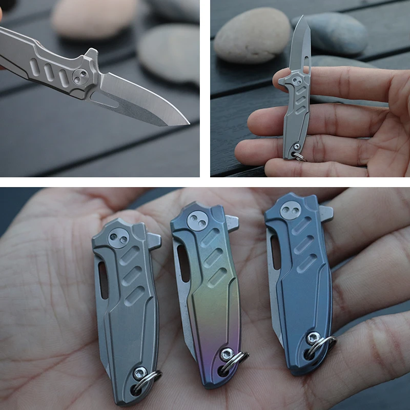 Титановый мини острый нож Портативный складной Фруктовый брелок подшипник