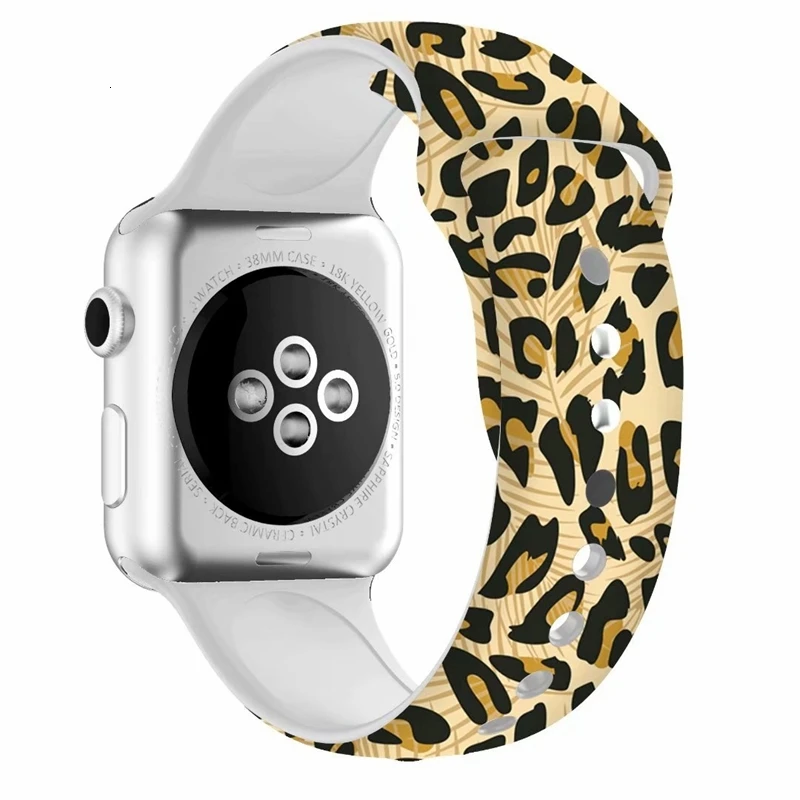 Apple watch Band цветочный Леопардовый силиконовый Печатный сменный ремешок браслет для iwatch 1 2 3 4 четыре стиля