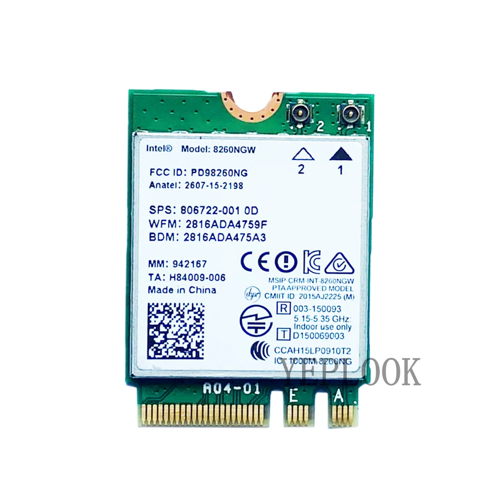 

AC8260 8260NGW 8260AC 867Mbps Dual Band 2.4G/5GHz Wifi + BT4.2 MU-MIMO Wifi Card 806722-001 for Dell Asus Acer HP Toshiba Sony