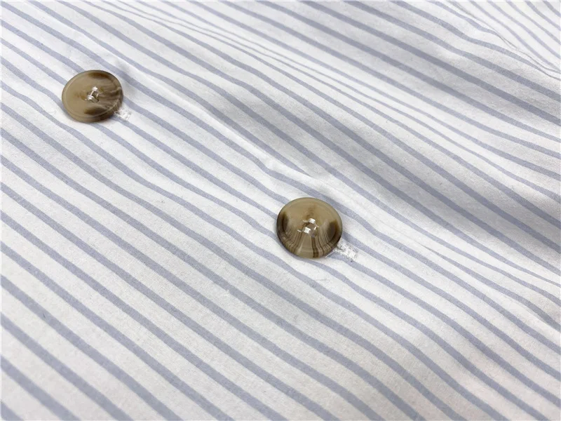 

Nordic Style Stripe Stand Collar Shirt Single Breasted Long Sleeve Commuter Shirt Women's Wear