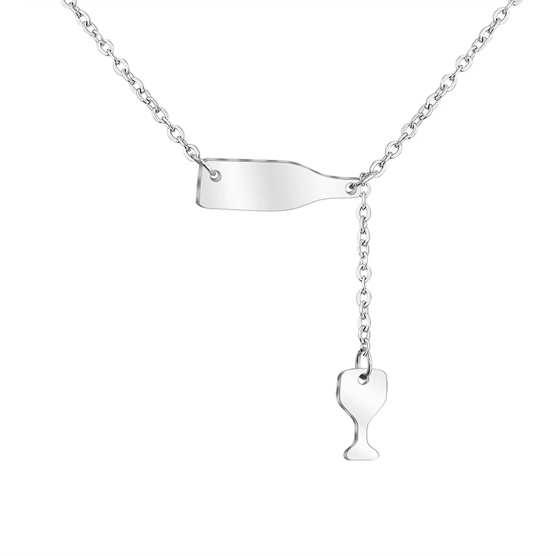 Женское ожерелье с кулоном в виде чашки красного вина золотого и серебряного