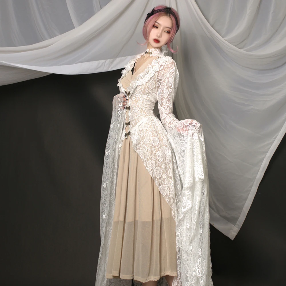 

Europe And The United States Summer Sexy Woman Lace Stitching Retro Women's White Asymmetric Dress