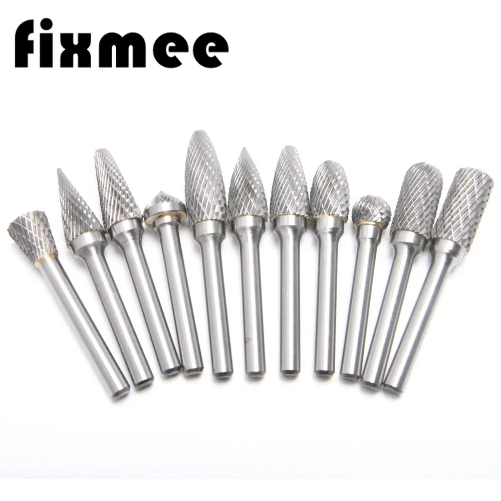 

11pc6x12 Carbide Burr Set with 6mm Shank Double Cut Solid Carbide Rotary Burr for Die Grinder Drill Metal Wood Carving Engraving