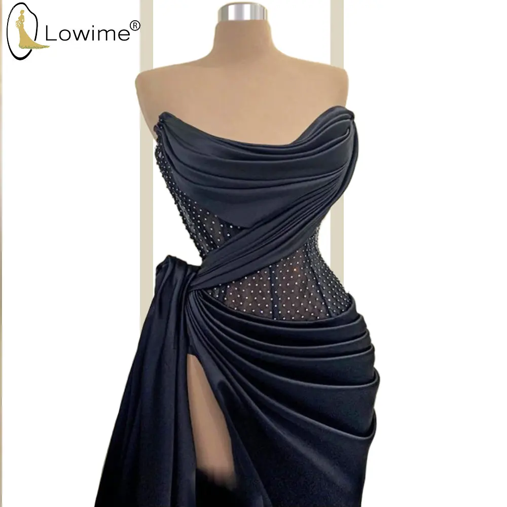 

Dubai Black See Through Mermaid Evening Dresses 2020 Sexy Split Arabic Robe De Soiree Formal Prom Party Gowns Vestido De Festa