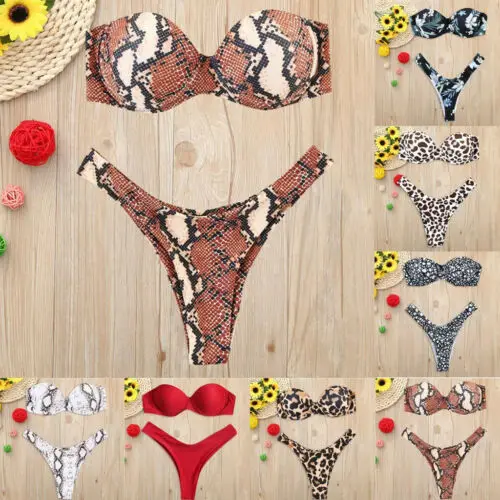 

Women Animal Print Tube up 2-Pieces Bikini Push-Up Swimsuit Swimwear Beachwear
