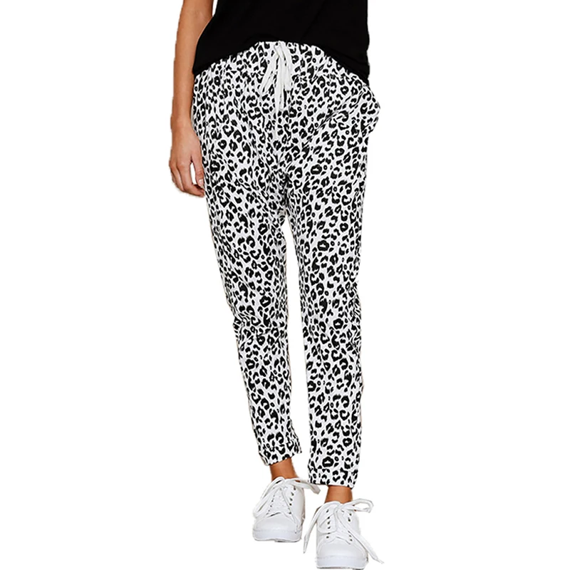 Autumn Ladies Casual Fitness Trousers Leopard Printed Lace Up Straight Pants Fashion Pockets Female Full | Женская одежда