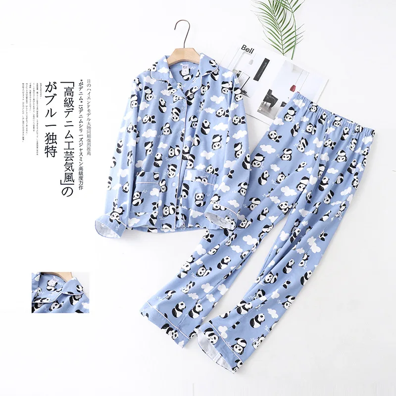 blue panda B Женские пижамные комплекты с милым белым медведем из хлопка, Осенние повседневные модные пижамы, Женская домашняя одежда, сексуальные пижамы mujer - Цвет: blue panda B