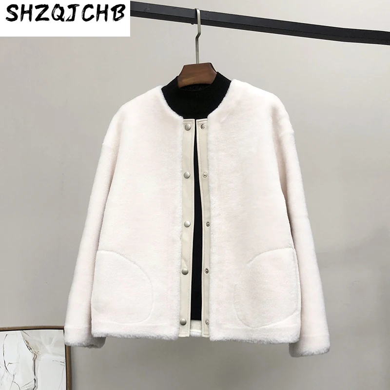 

SHZQ, пальто для стрижки овец, шерстяное гранулированное пальто из овечьей шерсти, женский короткий композитный мех