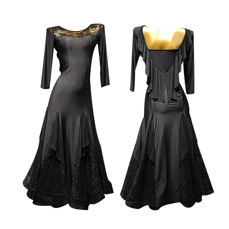 

Ballroom Dance Competition Dresses Women Black Lace Flamenco Waltz Dress Spanish Clothes Professional Performance Wear DN4017
